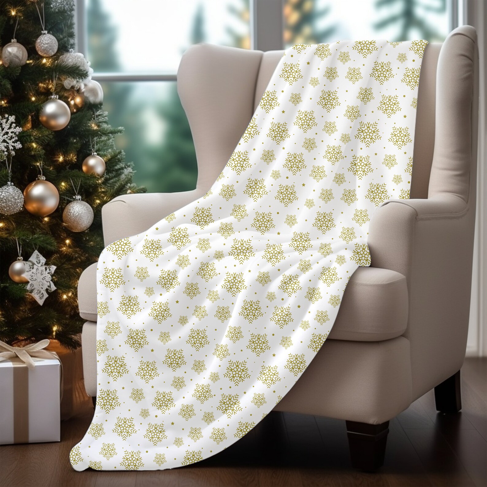 Snowflake Blanket, Gold Snowflake Blanket, Snowflake Throw, Living Room