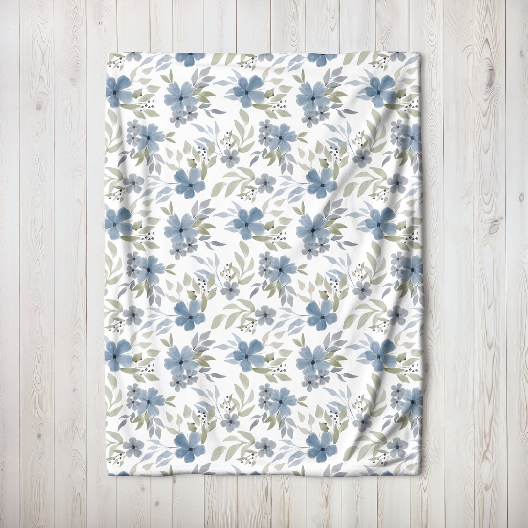 Blue Floral Pattern Blanket, Blue Floral Pattern Throw, Blue Flower Blanket, Flower Pattern