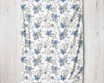 Blue floral pattern blanket, blue floral pattern throw, blue flower blanket, flower pattern throw, blue flower pattern minky blanket