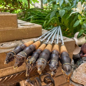 BBQ skewers with bronze decoration, Skewers for grill, Skewers for mangal, BBQ gift, Premium gift, Forged skewers