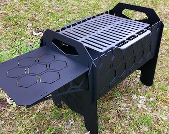 Forged collapsible mangal 3.5 mm steel with functional grill-grate and shelf with case