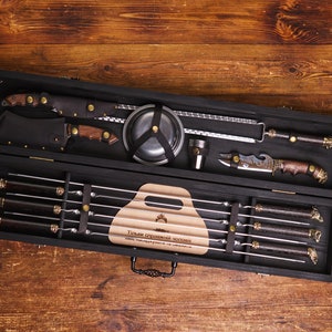 Grill set with bronze decoration handles, Skewers set, BBQ set, Forged skewers, Mangal skewers, Kebab, Shahlik skewers, BBQ accessories