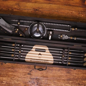 Grill set with bronze decoration, Skewers set, BBQ set, Forged skewers, Premium skewers, Kebab, Skewers for mangal, Gift set