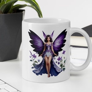 White glossy mug, Floral Magical Fairy Mug | Ceramic Coffee Cup Gift
