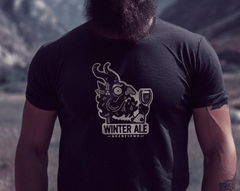 Winter Ale Krampus craft beer lover tee shirt, Christmas seasonal themed brewery inspired apparel black white graphic