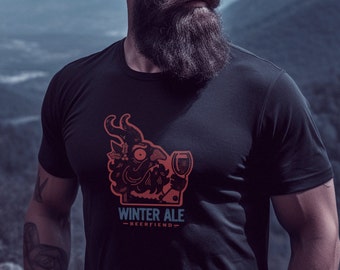 Winter Ale Krampus craft beer lover tee shirt, Christmas seasonal themed brewery inspired apparel with red green graphic