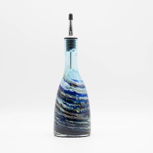 Blue & Sand Hand Blown Glass Bottle | Olive Oil Bottle | Soap Dispenser | Bar Accessory | Tidal Flow