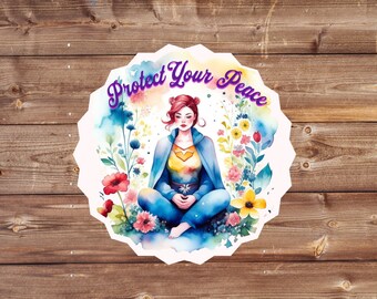 Protect You Peace Water Resistant Sticker, Mental Health Sticker, Tumbler Sticker, Laptop Sticker, Planner Sticker, Positivity