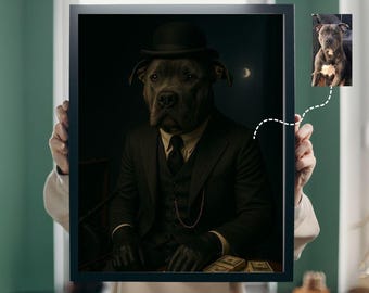 Custom Mafia Pet Portrait, Dog or Cat Godfather Gift, Personalized Pet Art, Funny Animal Print, Unique Pet Owner Gift