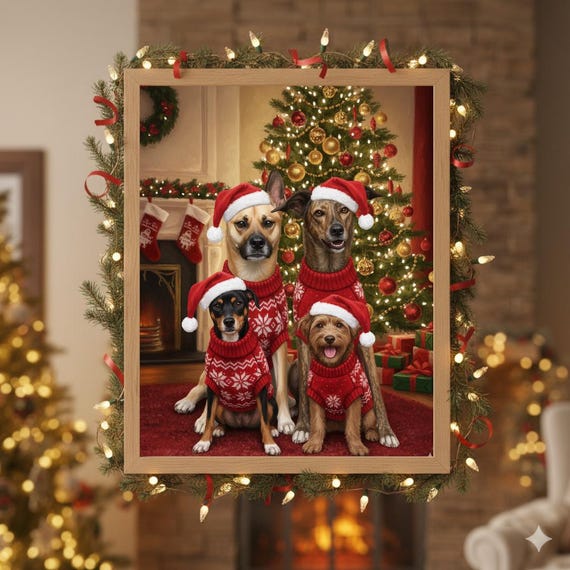 Custom Pet Christmas Portrait • Personalized Pet Art Gift • Dog/Cat Portrait from Photo • Holiday Wall Decor • Merry Christmas 2025 Keepsake