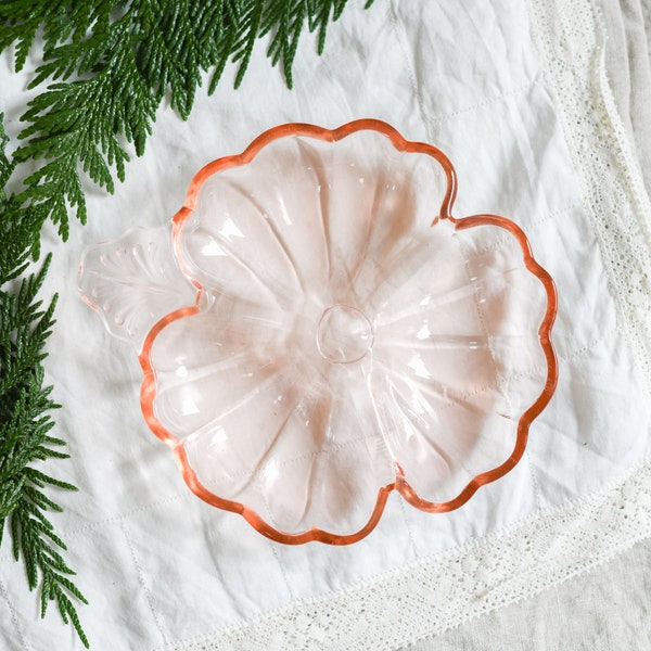 Vintage Pink Jeanette Depression Glass 3 Section Candy Dish | Clover Leaf Divided Trinket Tray