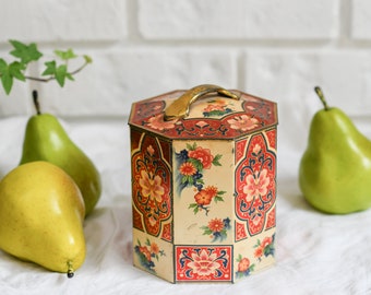 Vintage Scottish Floral Octagonal Biscuit Tin | Collectible Storage Box Made in the UK