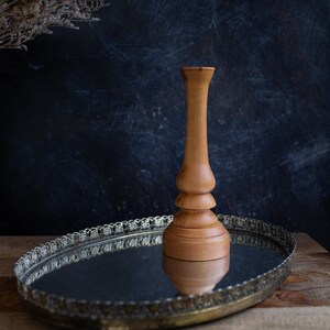 Tall Wooden Candle Holder Handmade | Vintage Hand Turned Wood Candlestick Holder | Natural Rustic Home Decor
