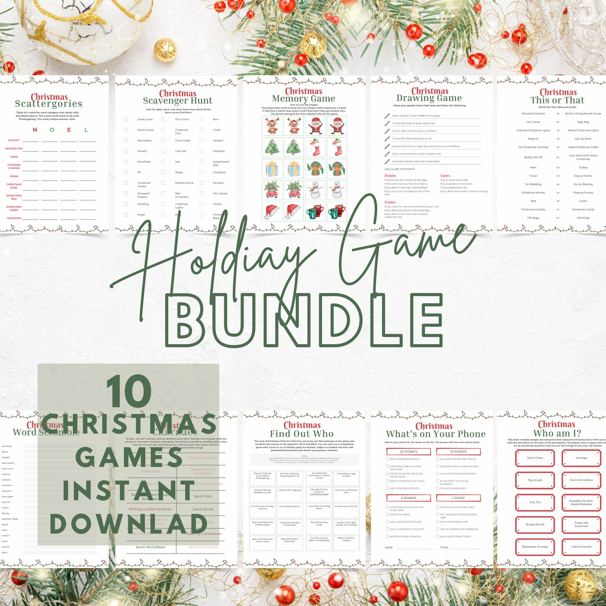 Printable Christmas Party Games Bundle | 10 Printable Games | Party ...