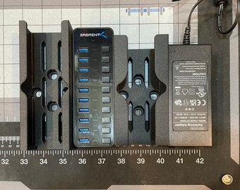 Mounts for Sabrent HB-BU10 10-Port USB 3.0 Hub and Power Brick with M8 bolt holes for 4080 Extrusion attachment