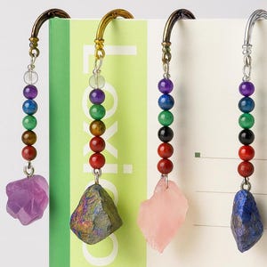 Marque-pages pierre naturelle et perles chakra – Accessoire de lecture artisanal - Améthyste - Quartz Rose - Aventurine - Cadeau bien-être