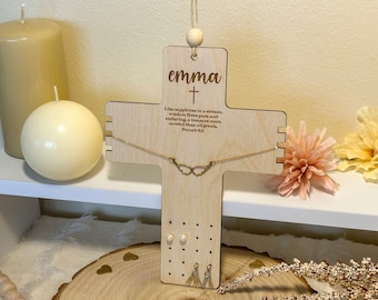 Personalized Cross Jewelry Organizer, Custom Engraved Wooden Christian Faith Gift, Communion Gifts, First Communion Gifts, Earring Holder