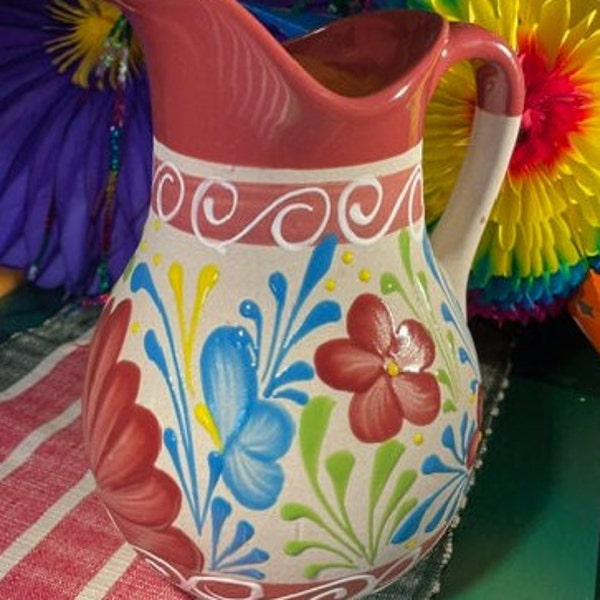 Large Ceramic Pitcher (1 Gallon Capacity) - Hand-painted, Celebration #Drinkware & Fiesta Partyware