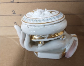 Victorian Hand holding Trinket Box,  Conta Boehme, Porcelain