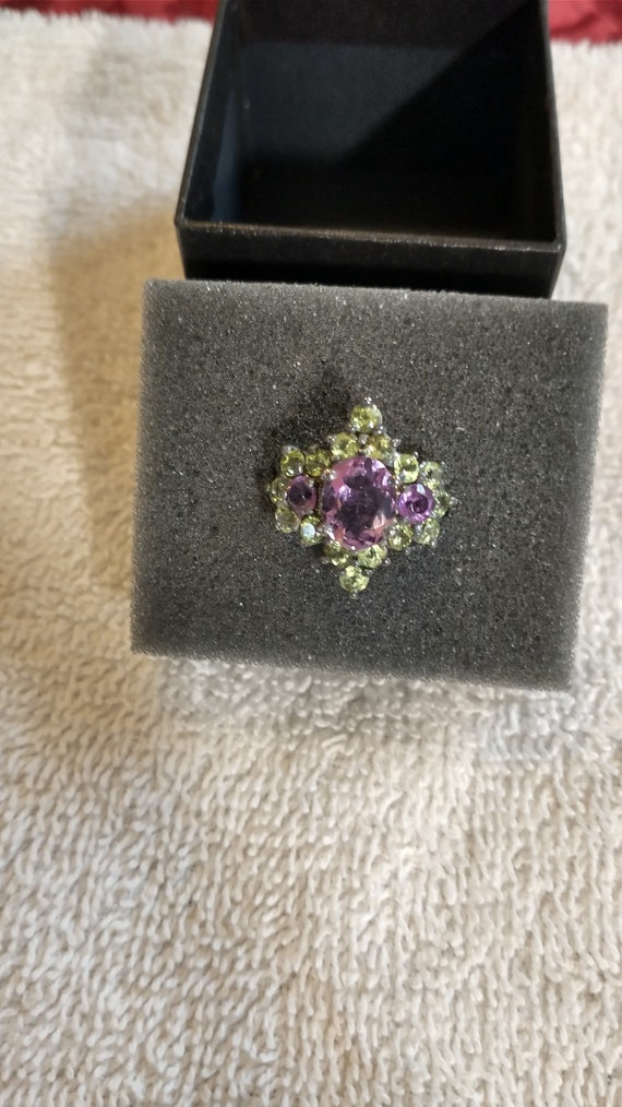 Sterling Silver Lilac Amethyst and Peridot Cluster