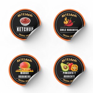 51 ETIQUETAS EXCLUSIVAS. stickers imprimibles para salsas. print pdf. png. restaurantes. etiquetas para salsas. cocina. comida. variado