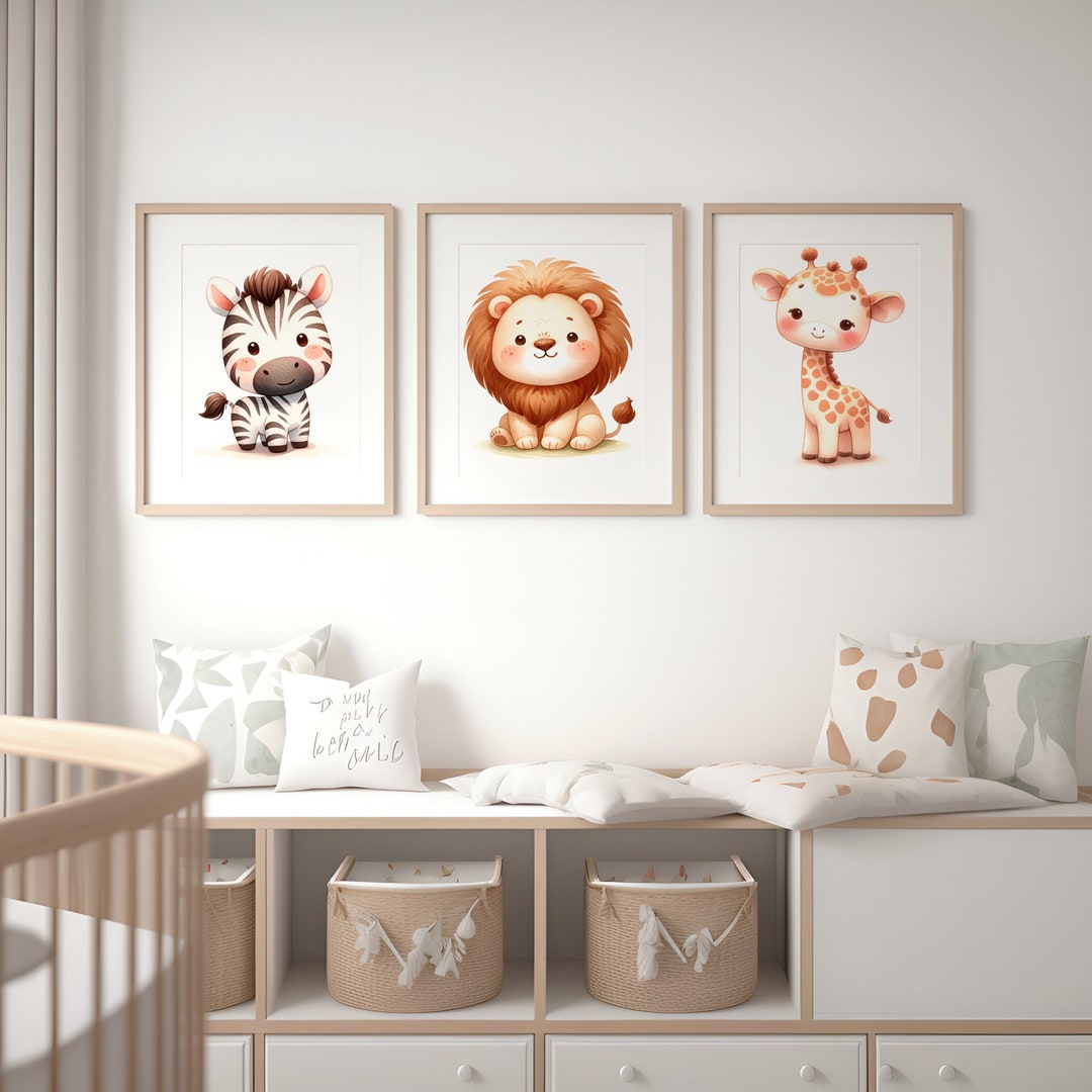 Jungle Nursery Prints Set of 3, Safari Theme Playroom Decor, Printable