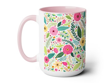 Flower Floral Ceramic Mug 15oz Popular Best Seller Mugs Best Selling Item Gifts Under 30 Mother's Day Gifts Spring Gifts