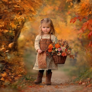 Fine Art Digital Backdrop, Autumn Forest Path, Fall Leaves Photography Background, Rustic Nature Scene