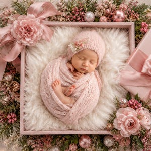 Pink Christmas Gift Box Backdrop | Newborn Baby Photography Background