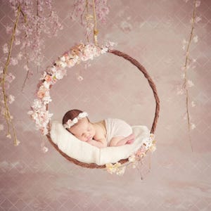 Digital Backdrop Peach Floral Swing, Newborn Baby Girl Background, Photoshop Composite, Hanging Newborn, Floral Pink Swing Wreath, Overlay