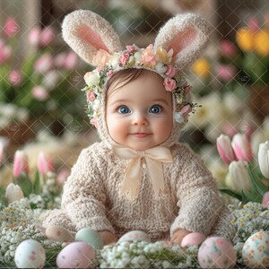 Spring Newborn Digital Background, Newborn Face Insert Photo, Easter Bunny Background, Photography Portrait, Toddler Rabbit, Add Face,