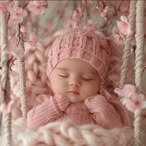 Swing Face Insert Newborn, PNG Newborn Photography, Soft Pink Flowers, Spring Floral Composite, Prop Backdrop, Digital Photo Background