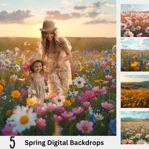 5 Summer Wildflower Field Digital Backgrounds, Spring Digital Backdrop Photography, Nature Outdoor Portrait, Floral Field Composite,