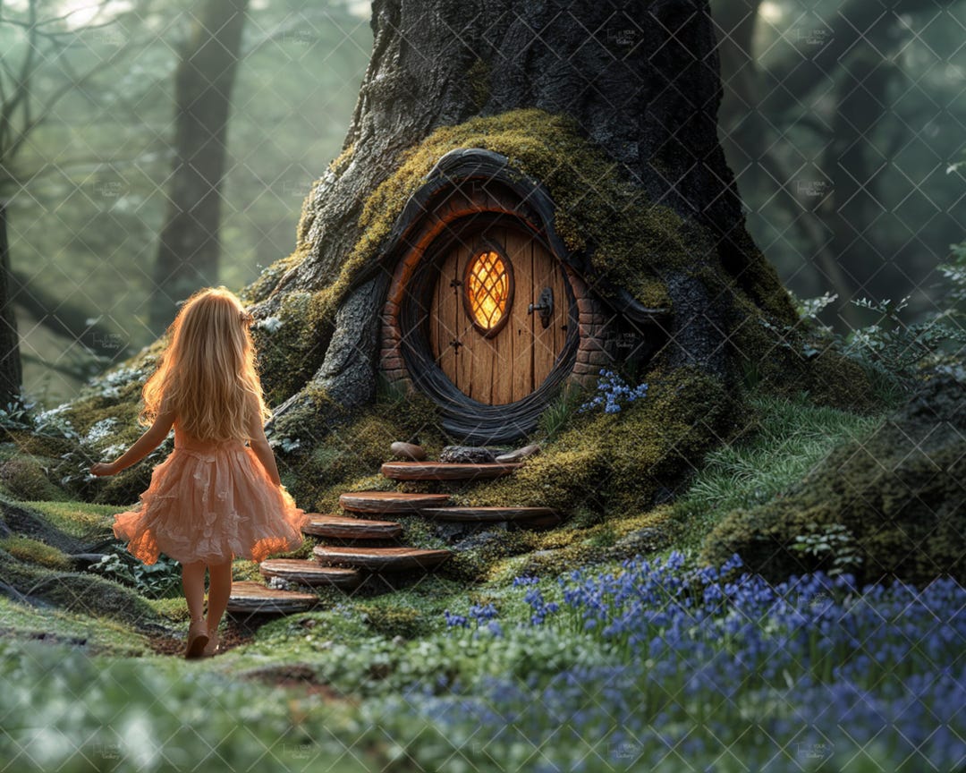 Forest Fairy Tree House Digital Backdrop, Enchanted Children ...