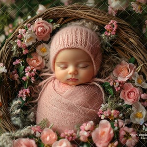 Face Insert Baby Digital Background, PNG Newborn Photography, Add Face Digital Photo Prop, Floral Backdrop Composite,Newborn digital Flowers