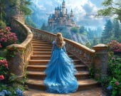 Magical Castle Backdrop, Princess Digital Background Photography,Fairytale Overlay Composite, Cinderella Staircase, Fantasy Composites