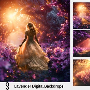 4 Lavender Field Digital Backdrop, Floral Background, Fine art backdrop, Maternity backdrop, Portrait Backdrop, Purple Flowers, Lilac Garden