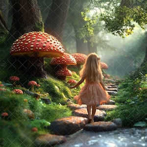 Fairytale Digital Backdrop, Photography Mushroom, Photo Composite JPG, Instant Download, Fantasy Background,