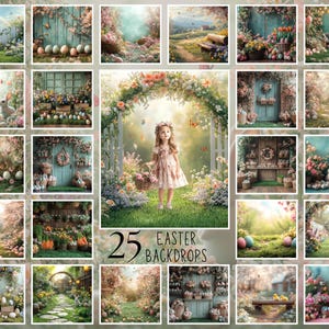 25 Easter Floral Digital Backdrops, Spring Bunny & Egg Background for Photography, Outdoor Backgrounds, Floral Background, Bundle Portrait