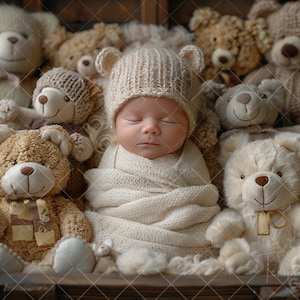 Sfondo digitale per neonato Teddy, accessorio per neonato Teddy, fotografia di neonati, download digitale, composizione di ritratti di neonati, scatola di legno