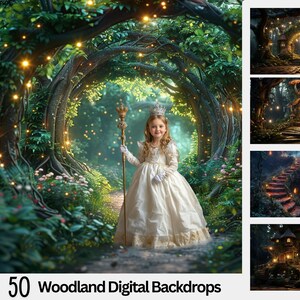 50 Woodland Fairy Steps Backdrops, Enchanted Forest Digital Backgrounds, Deep Forest Photoshop Composite,Mega Bundle,Arches, Paths,Mushrooms