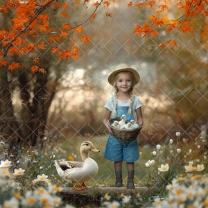 Spring Digital Backdrop Composite, Duck Pond With Flowers,  Nature Outdoors Photoshoot,  Easter  Background Photography, Sutido Portrait,