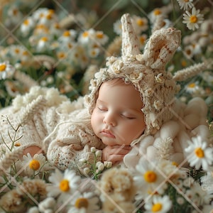 Face Insert Newborn Digital Backdrop, Newborn Photography Composite, Digital Photo Prop Composite, Floral Spring Backdrop, Face Inset Rabbit