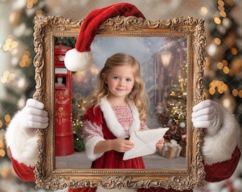 サンタフォトフレームデジタル背景、サンタが「自分の画像を挿入