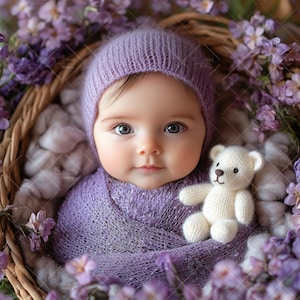 Newborn Face Insert Background, Spring Digital Backdrop, Add baby face Photo Prop Composite, PNG Newborn Photography, Purple Floral Overlay