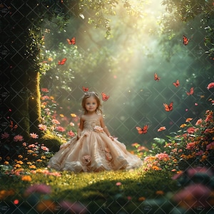 魔法の森のデジタル背景、魔法のおとぎ話、ファンタジーの背景、Photoshop オーバーレイ、クリエイティブな合成写真、蝶