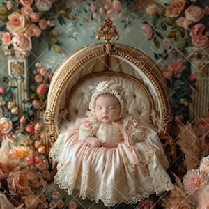 Princess Newborn Digital Bed, Newborn Digital Background, Newborn Composite Photography Studio,Floral Backdrop Maternity Photography Overlay