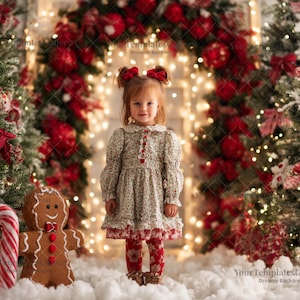 Christmas Candy Cane Arch Digital Backdrop, Candyland Holiday Background, Gingerbread Photography Prop, Kids Photoshop Composite