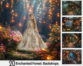 20 Enchanted Fairy Digital Backdrops, Magic Forest Digital Backgrounds,  Whimsical Themes, Fantasy Backdrops,Photography, Photoshop overlays