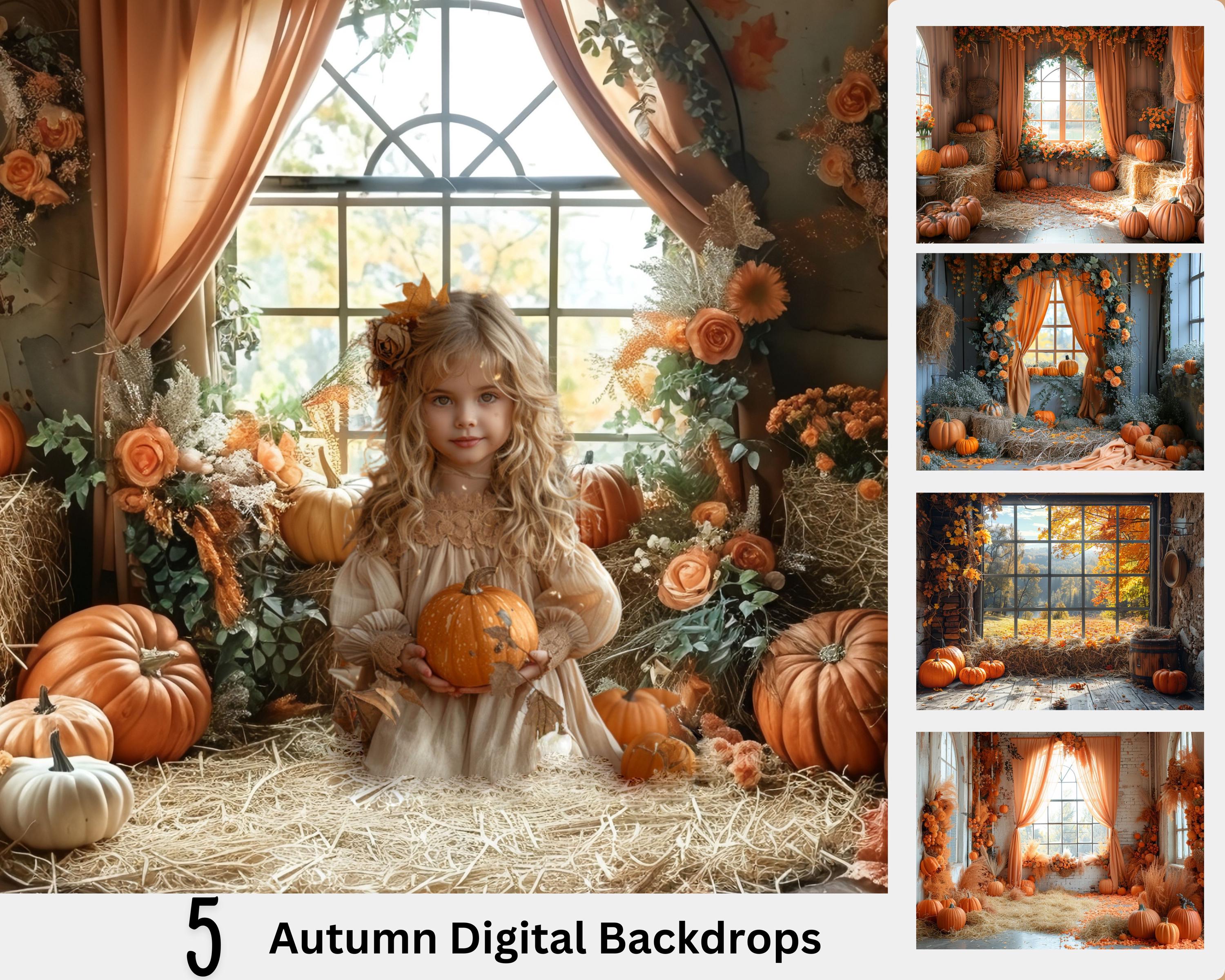 5 Autumn Digital Backdrop Bundle, Fall Digital Background for ...